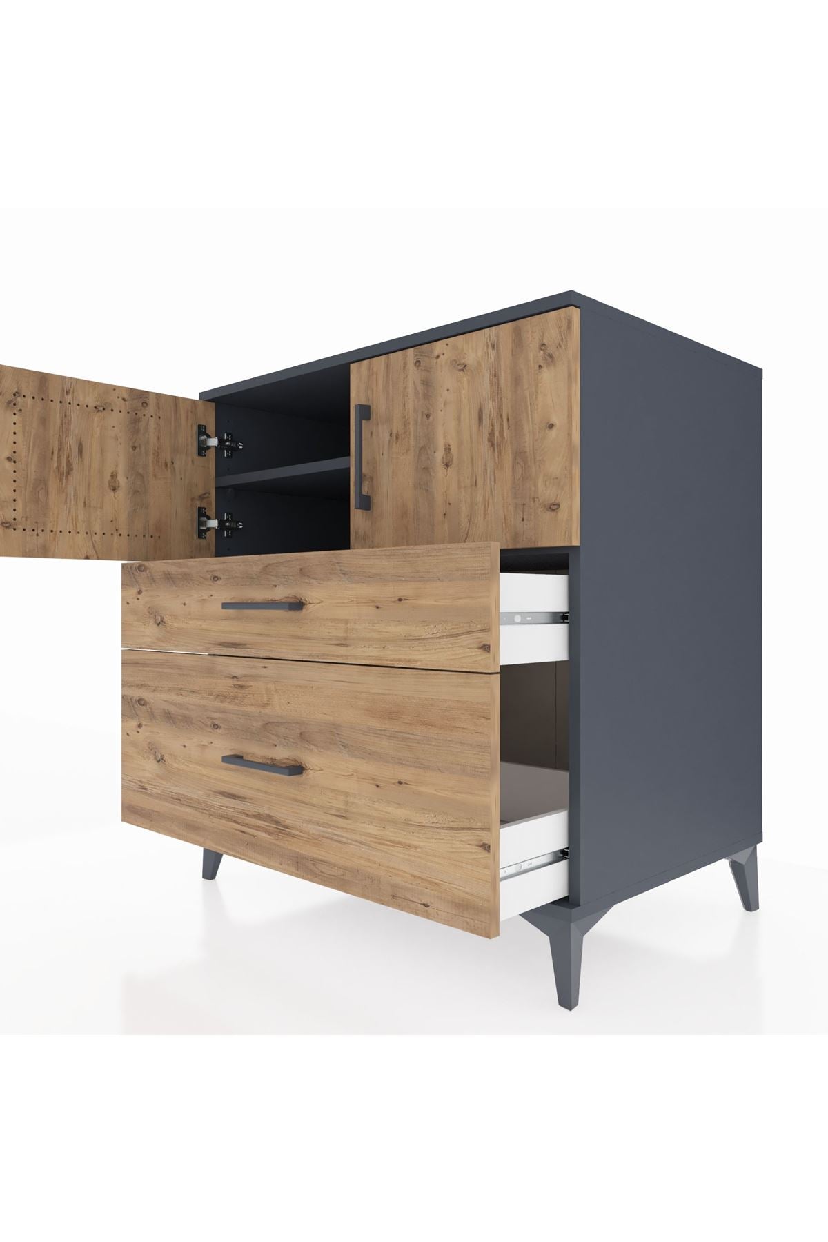 Kronos Şifonyer 2 Raflı 2 Çekmeceli 2 Kapaklı 88x59x96 Antrasit-Çam