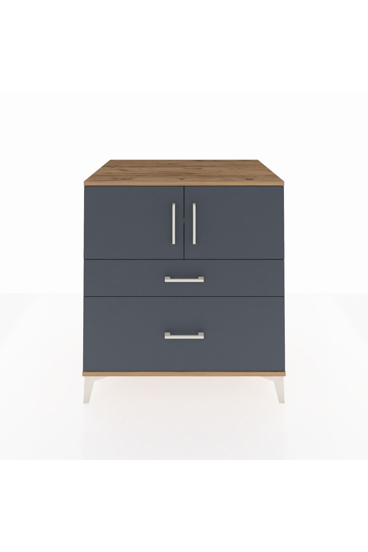 Kronos Şifonyer 2 Raflı 2 Çekmeceli 2 Kapaklı 88x59x96 Çam-Antrasit