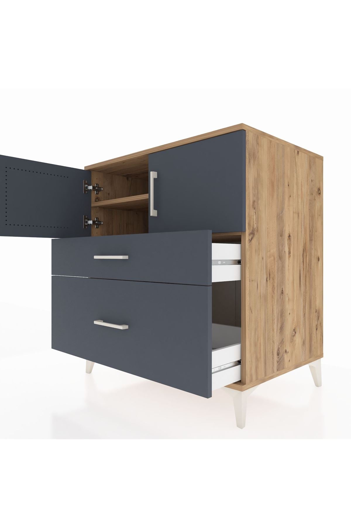 Kronos Şifonyer 2 Raflı 2 Çekmeceli 2 Kapaklı 88x59x96 Çam-Antrasit