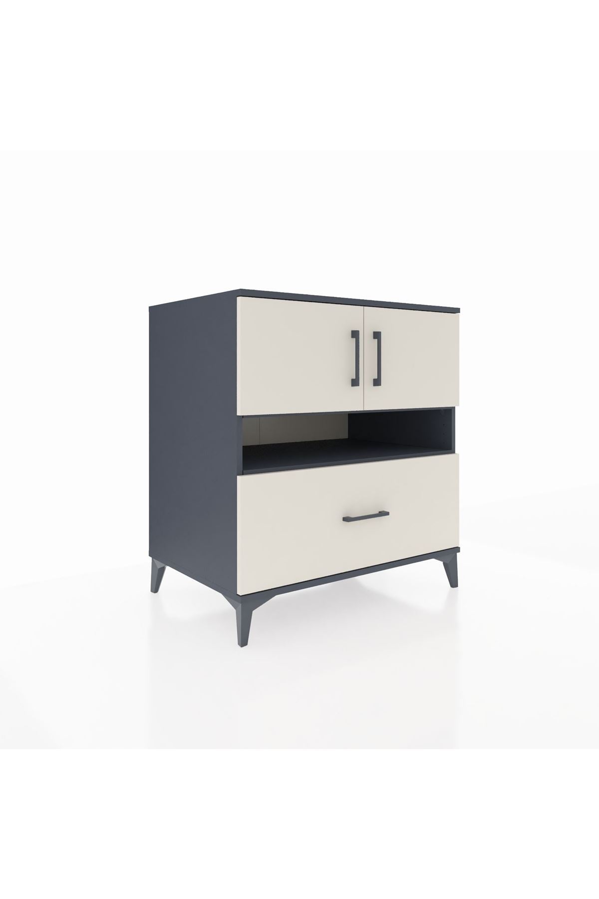 Kronos Şifonyer 3 Raflı Tek Çekmeceli 2 Kapaklı 88x59x96 Antrasit-Aytaşı