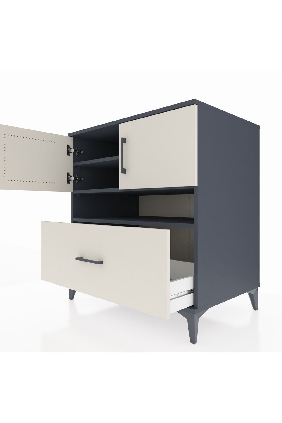 Kronos Şifonyer 3 Raflı Tek Çekmeceli 2 Kapaklı 88x59x96 Antrasit-Aytaşı