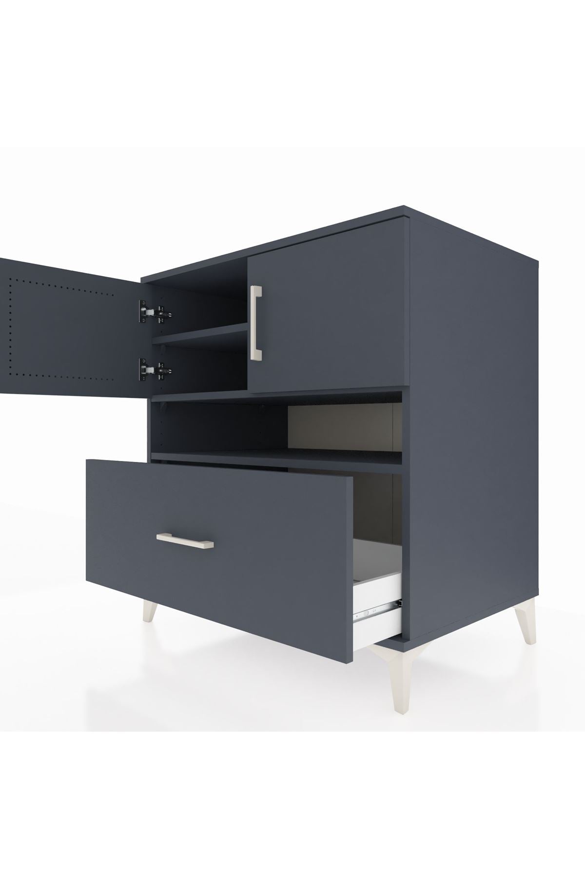 Kronos Şifonyer 3 Raflı Tek Çekmeceli 2 Kapaklı 88x59x96 Antrasit-Antrasit