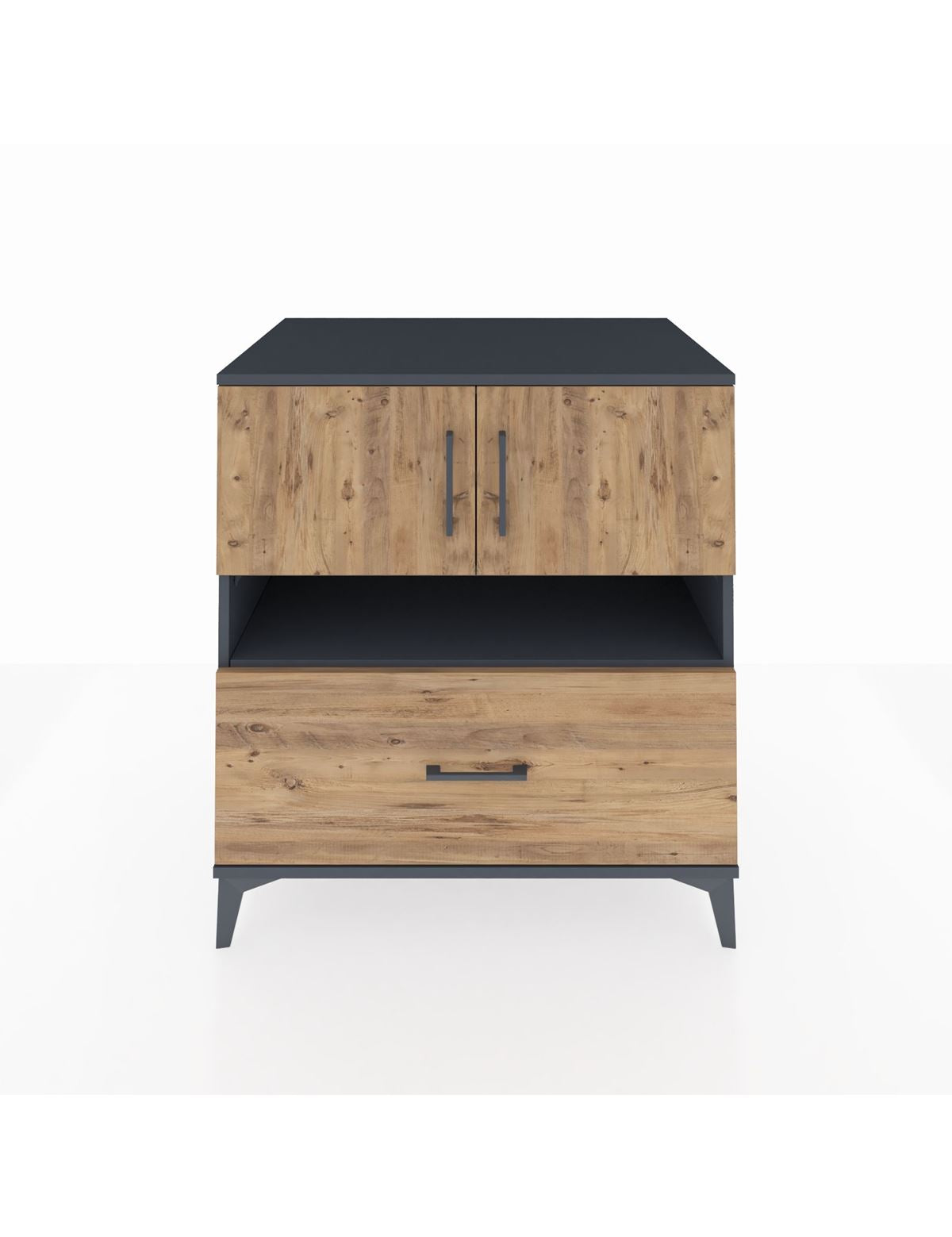 Kronos Şifonyer 3 Raflı Tek Çekmeceli 2 Kapaklı 88x59x96 Antrasit-Çam