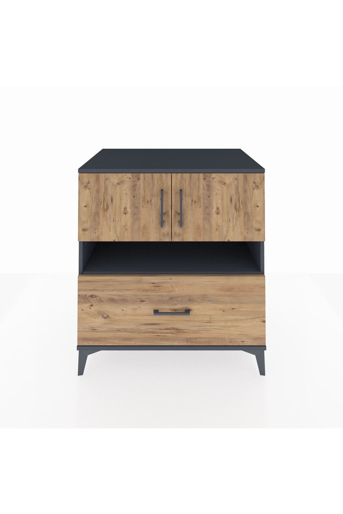 Kronos Şifonyer 3 Raflı Tek Çekmeceli 2 Kapaklı 88x59x96 Antrasit-Çam