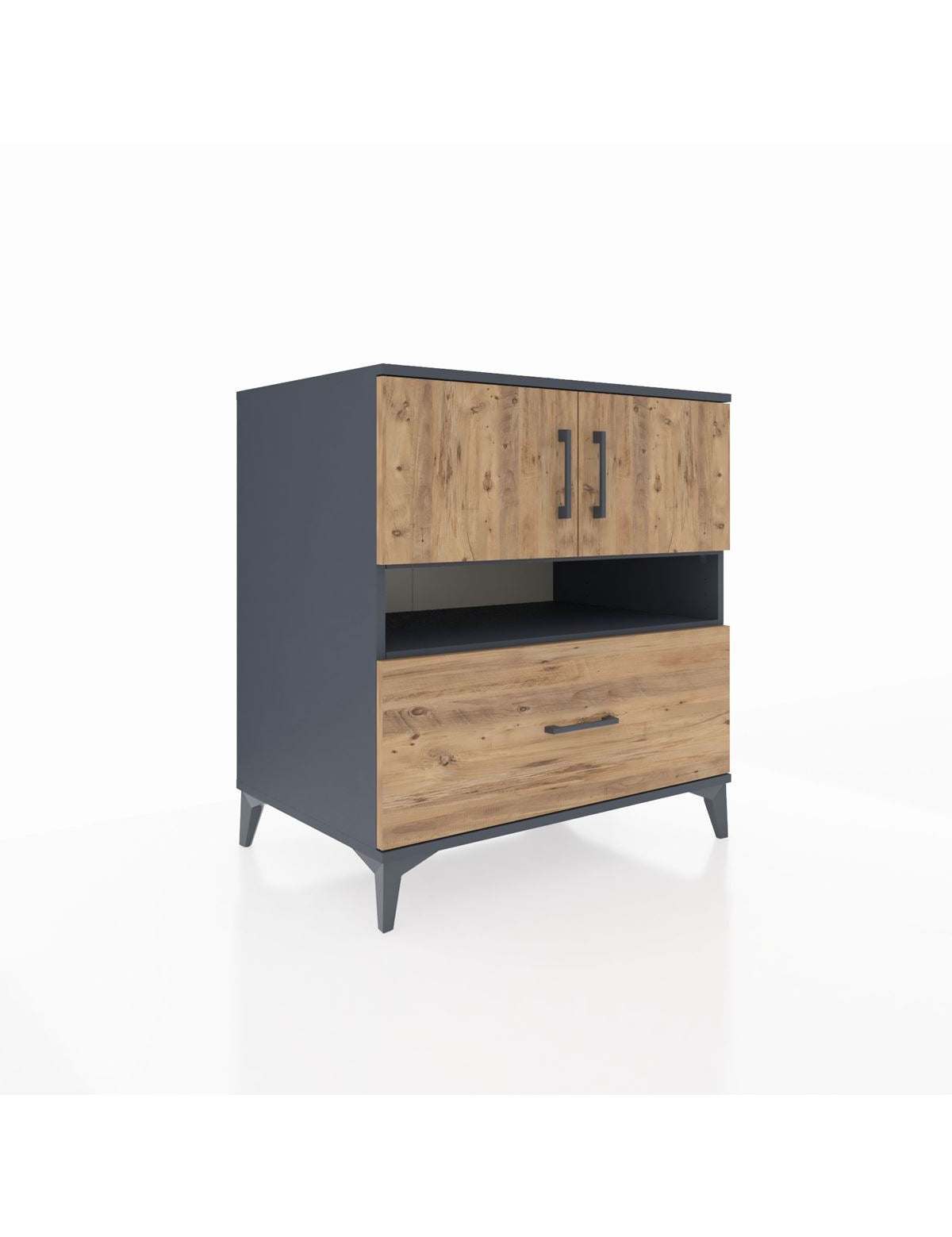 Kronos Şifonyer 3 Raflı Tek Çekmeceli 2 Kapaklı 88x59x96 Antrasit-Çam