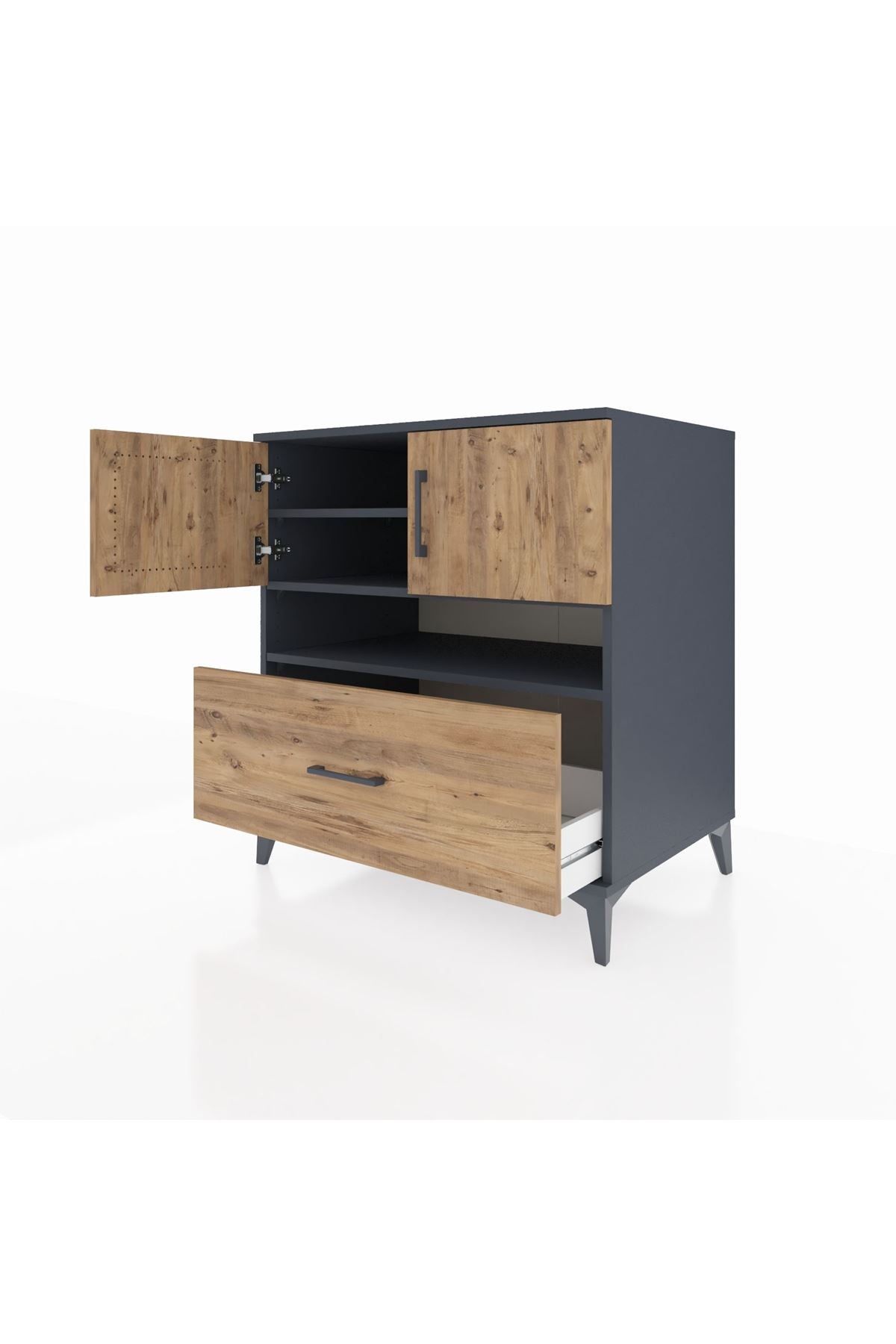 Kronos Şifonyer 3 Raflı Tek Çekmeceli 2 Kapaklı 88x59x96 Antrasit-Çam