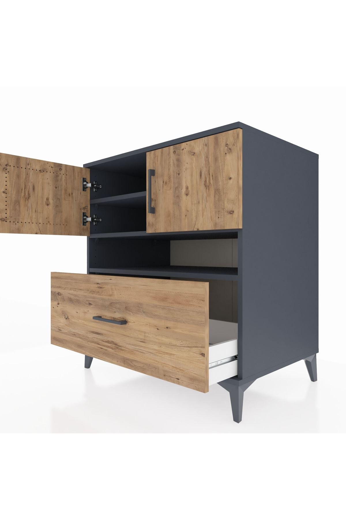 Kronos Şifonyer 3 Raflı Tek Çekmeceli 2 Kapaklı 88x59x96 Antrasit-Çam