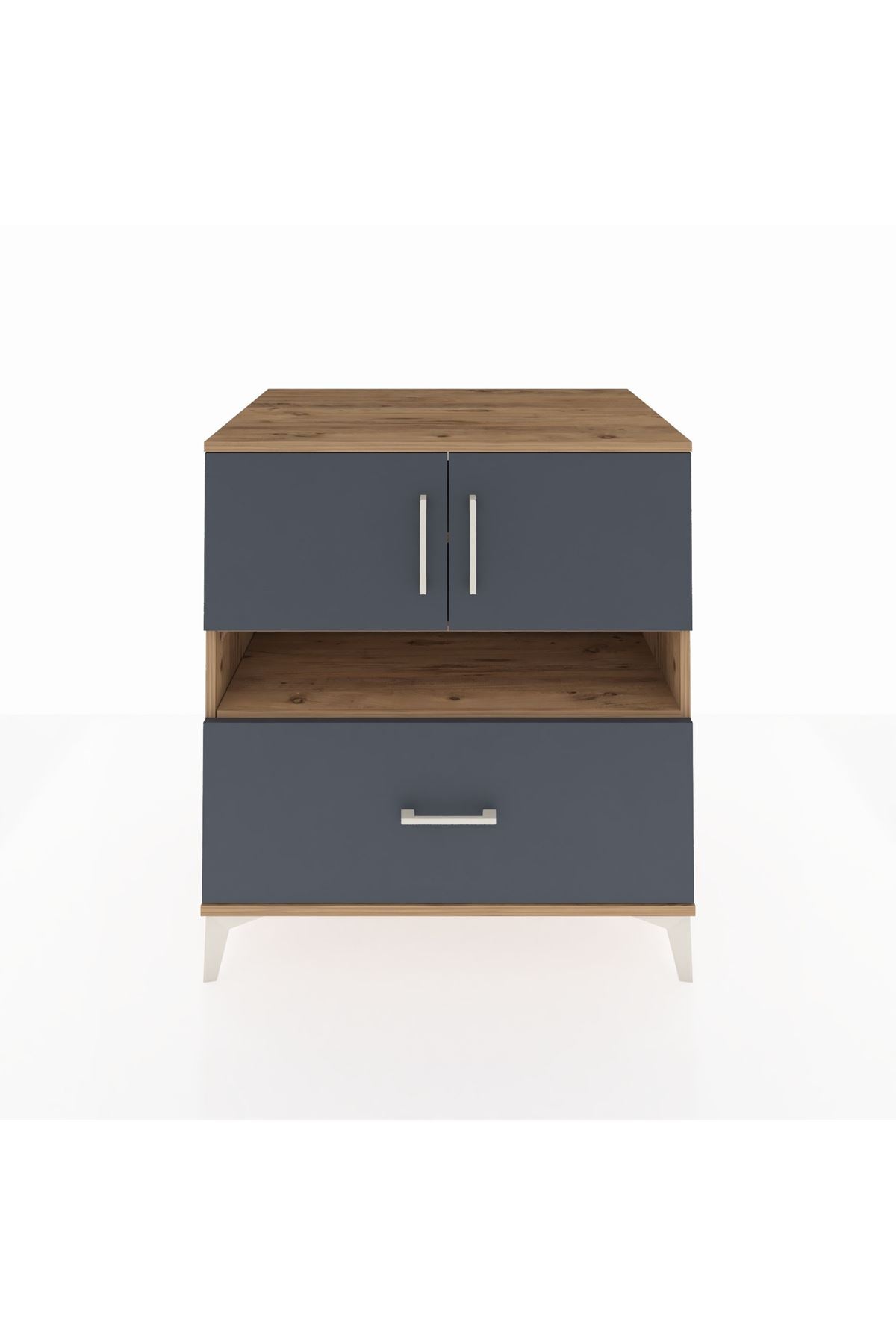 Kronos Şifonyer 3 Raflı Tek Çekmeceli 2 Kapaklı 88x59x96 Çam-Antrasit