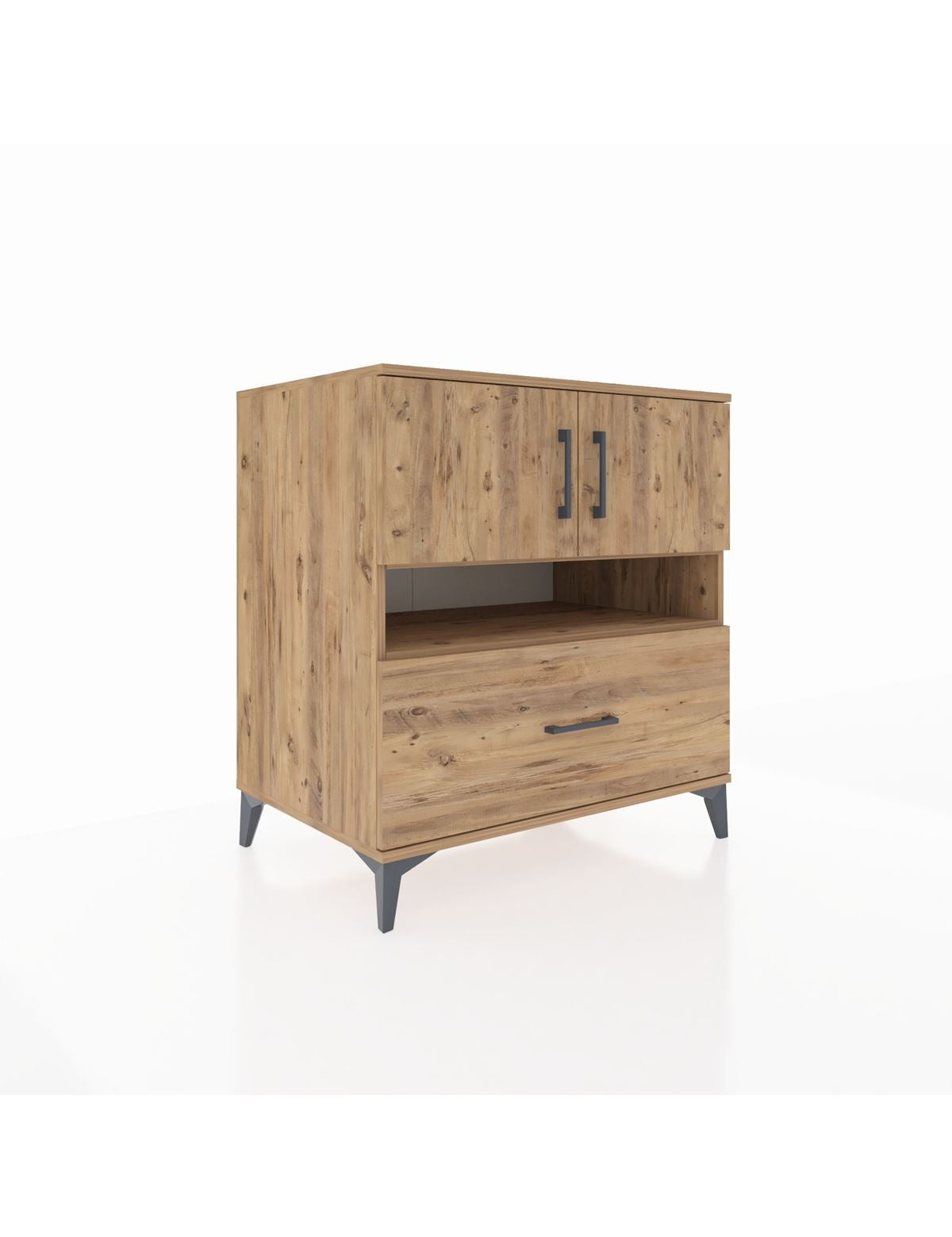 Kronos Şifonyer 3 Raflı Tek Çekmeceli 2 Kapaklı 88x59x96 Çam-Çam