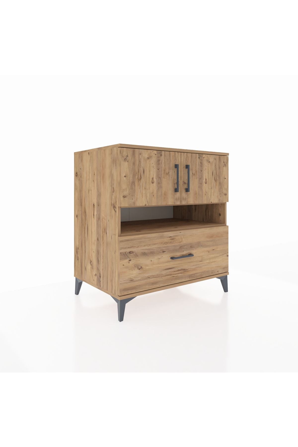 Kronos Şifonyer 3 Raflı Tek Çekmeceli 2 Kapaklı 88x59x96 Çam-Çam