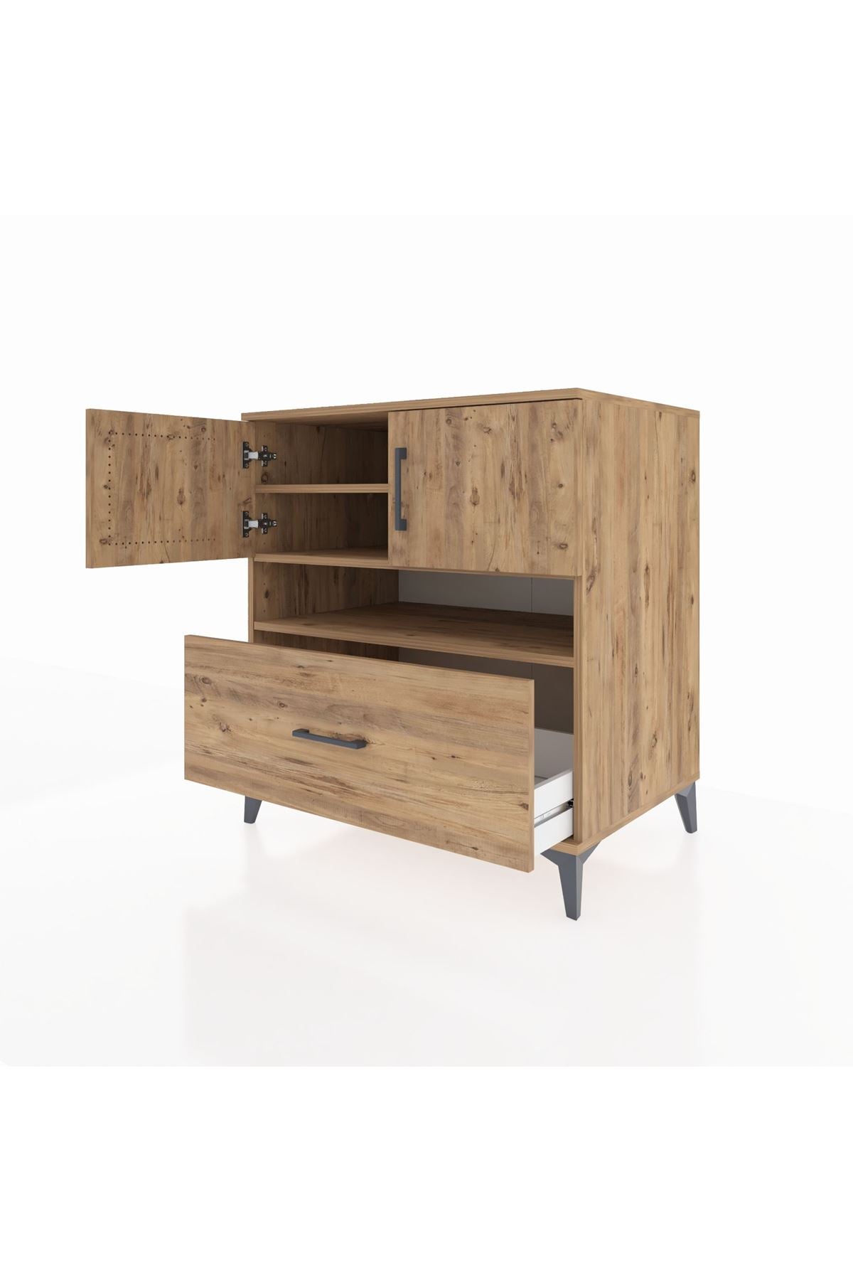 Kronos Şifonyer 3 Raflı Tek Çekmeceli 2 Kapaklı 88x59x96 Çam-Çam