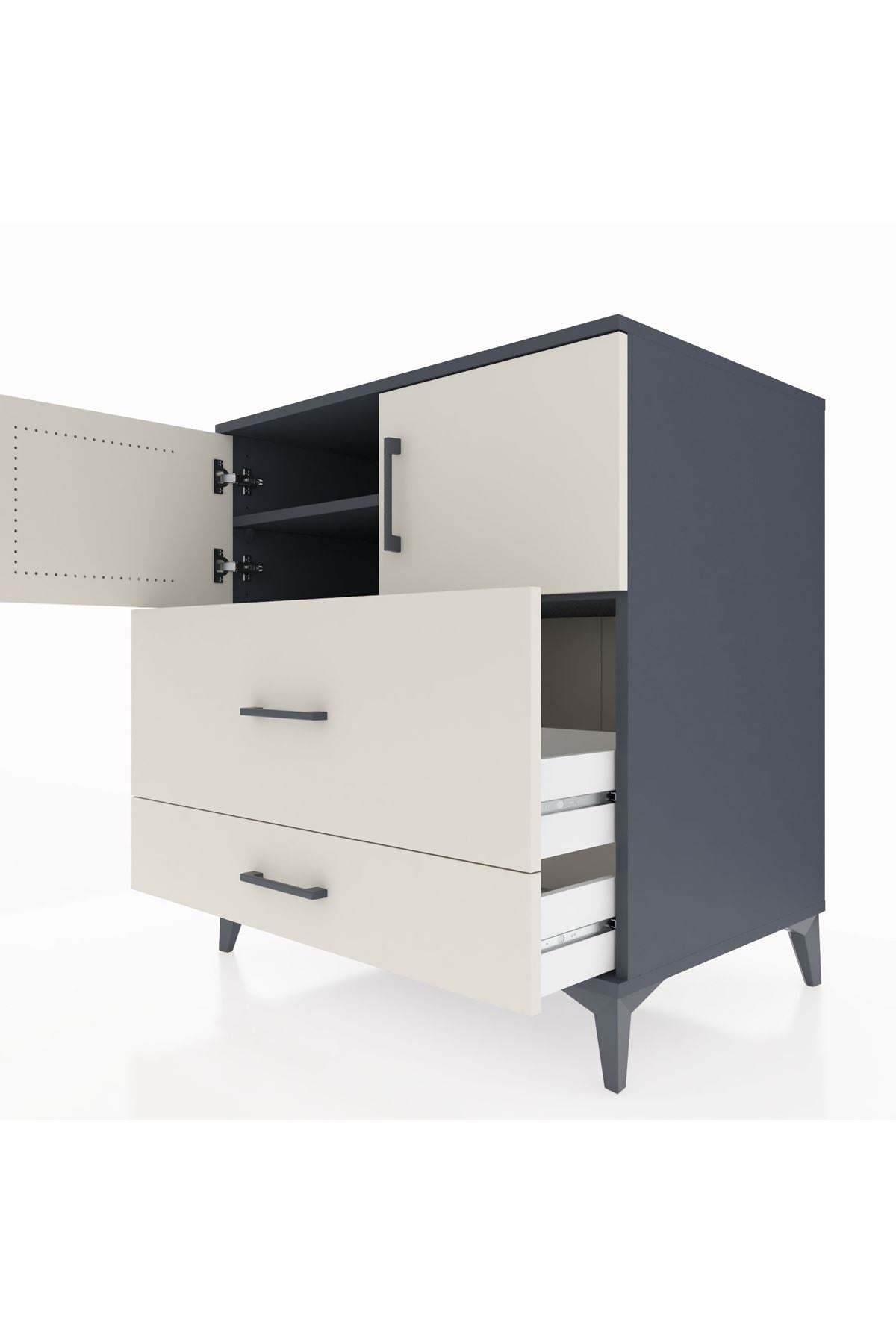 Kronos Şifonyer 2 Raflı 2 Çekmeceli 2 Kapaklı 88x59x96 Antrasit-Aytaşı