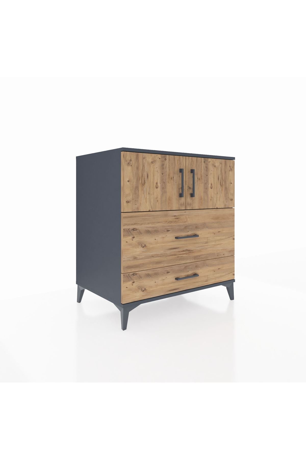 Kronos Şifonyer 2 Raflı 2 Çekmeceli 2 Kapaklı 88x59x96 Antrasit-Çam