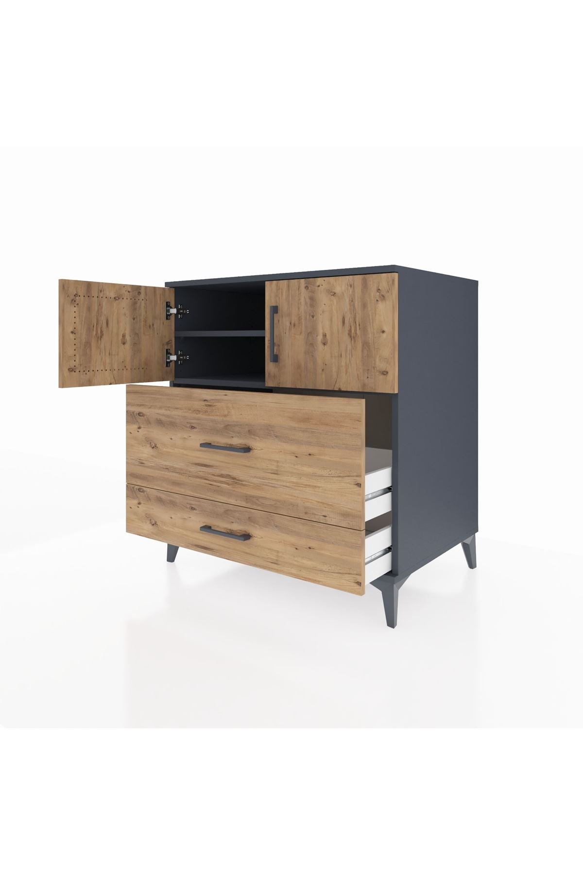 Kronos Şifonyer 2 Raflı 2 Çekmeceli 2 Kapaklı 88x59x96 Antrasit-Çam