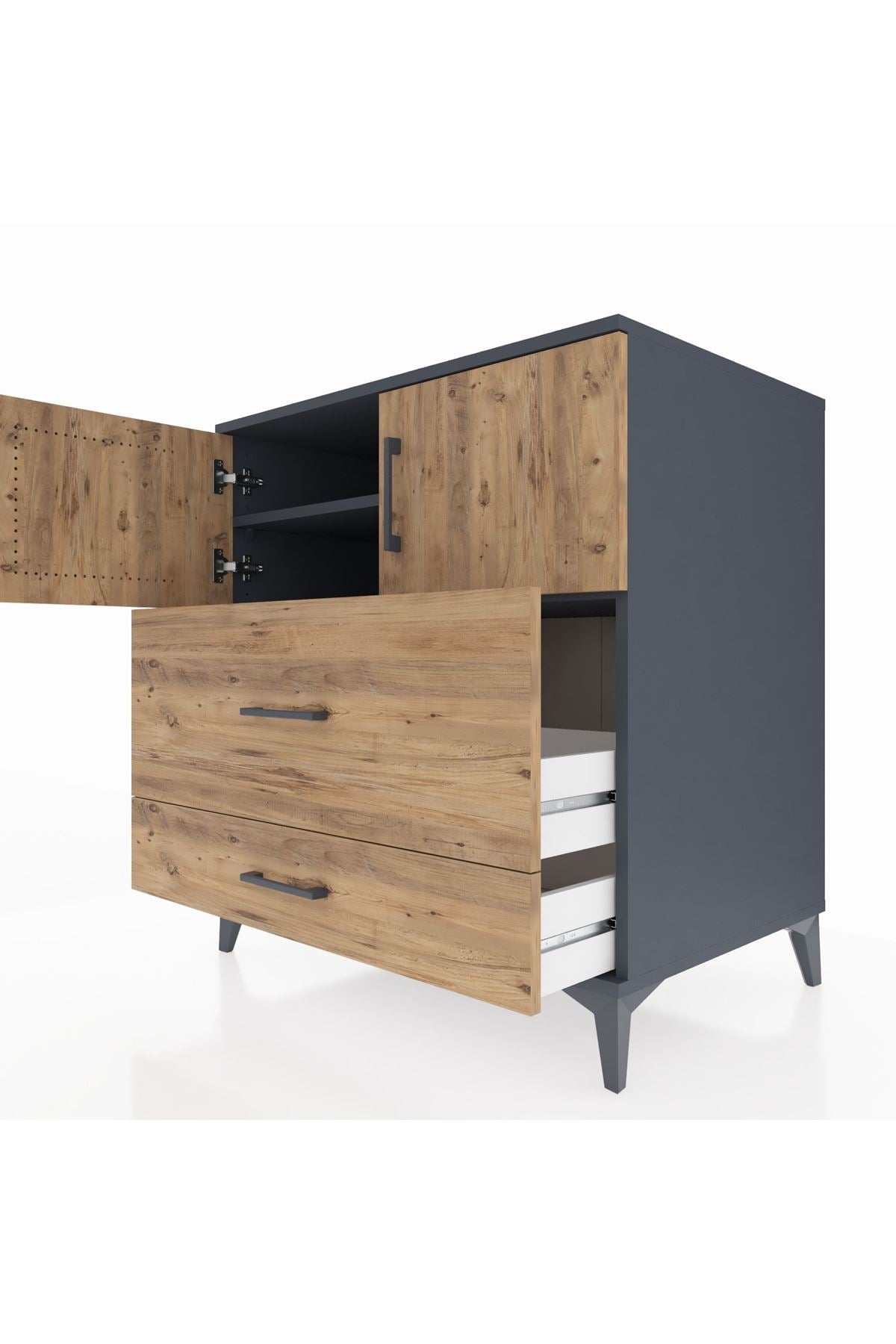 Kronos Şifonyer 2 Raflı 2 Çekmeceli 2 Kapaklı 88x59x96 Antrasit-Çam