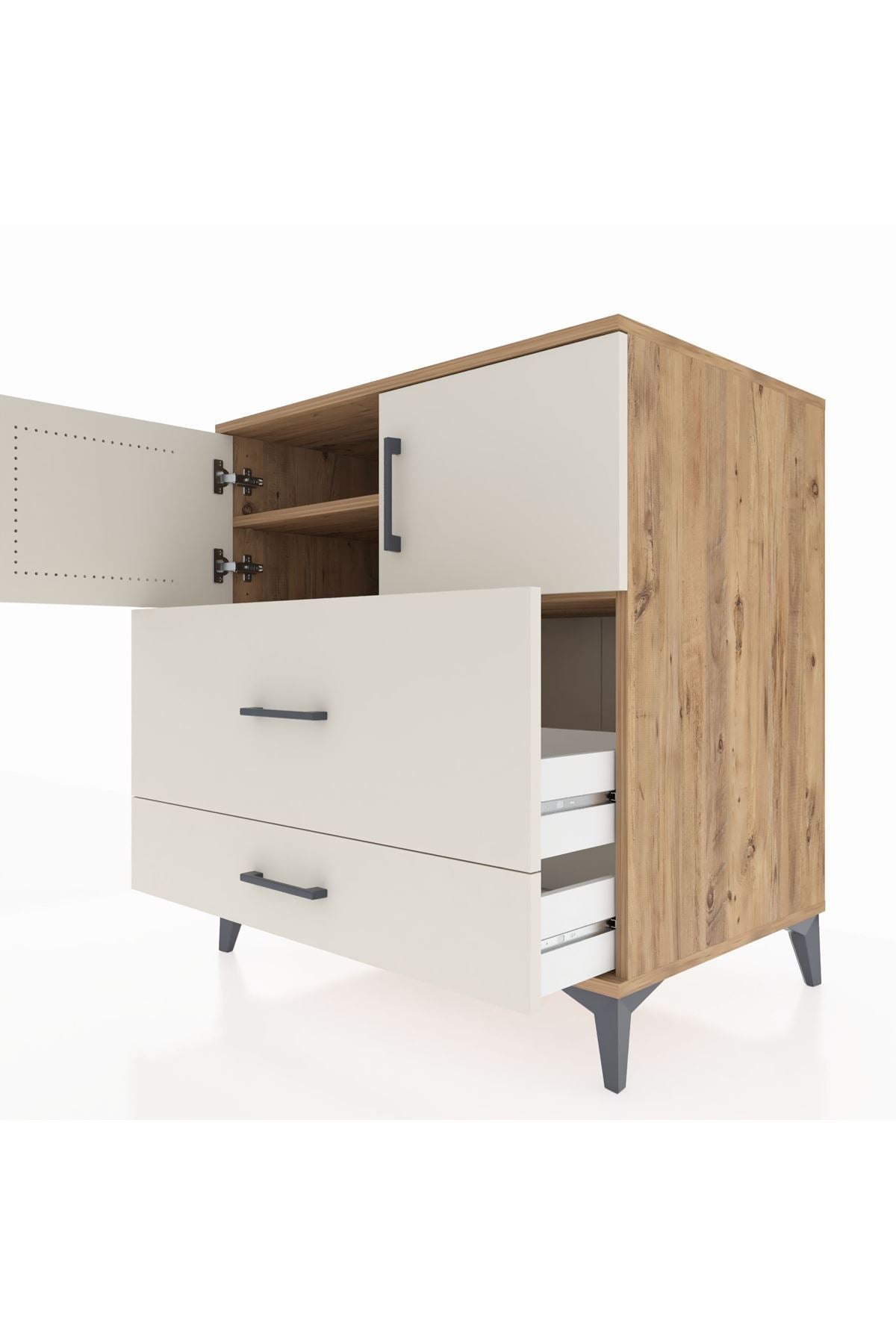 Kronos Şifonyer 2 Raflı 2 Çekmeceli 2 Kapaklı 88x59x96 Çam-Aytaşı