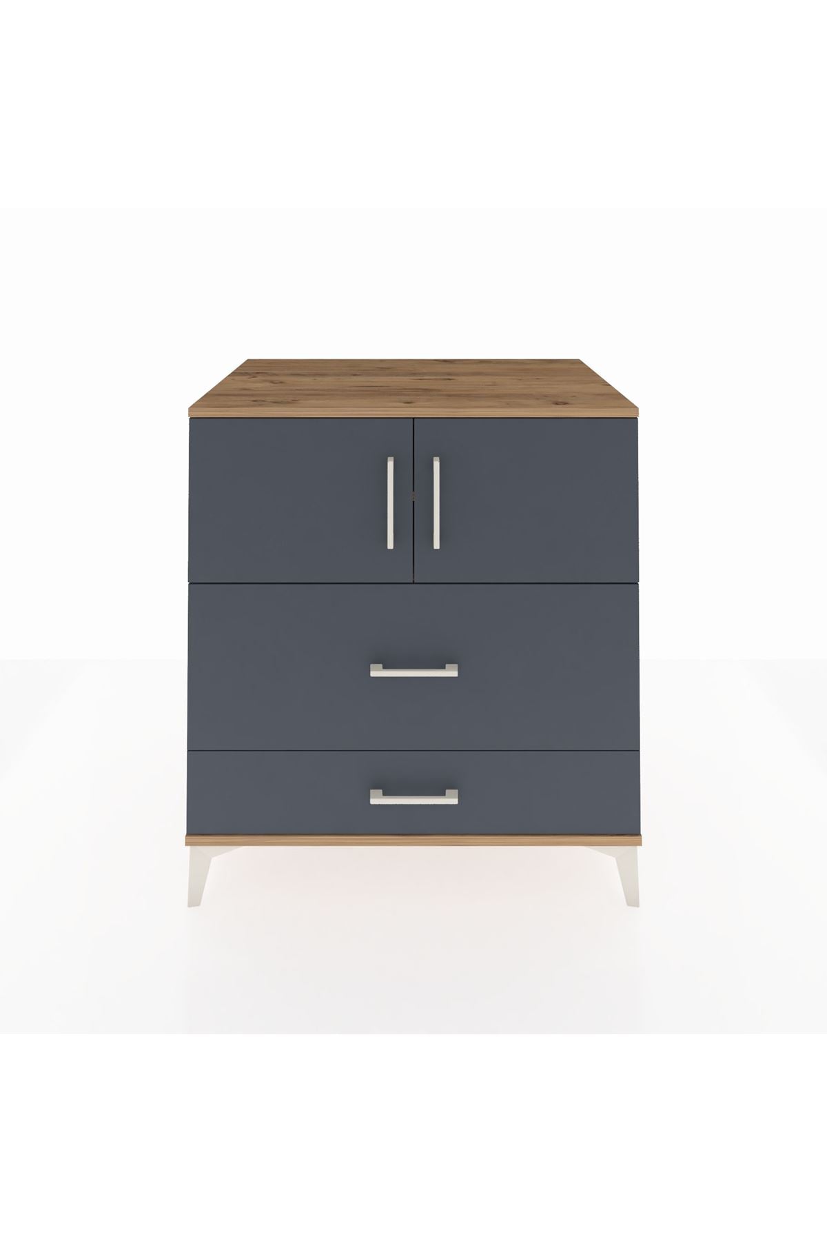 Kronos Şifonyer 2 Raflı 2 Çekmeceli 2 Kapaklı 88x59x96 Çam-Antrasit