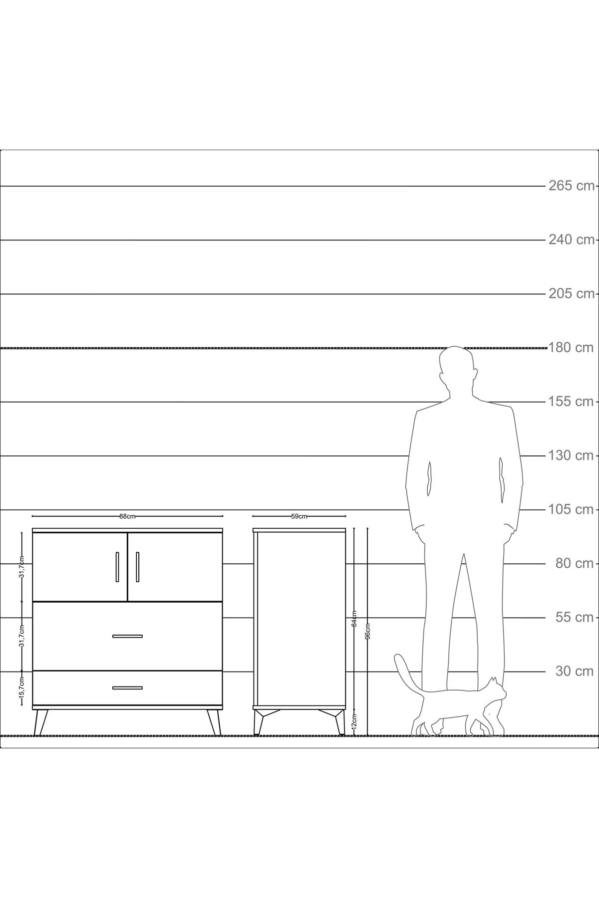 Kronos Şifonyer 2 Raflı 2 Çekmeceli 2 Kapaklı 88x59x96 Çam-Aytaşı