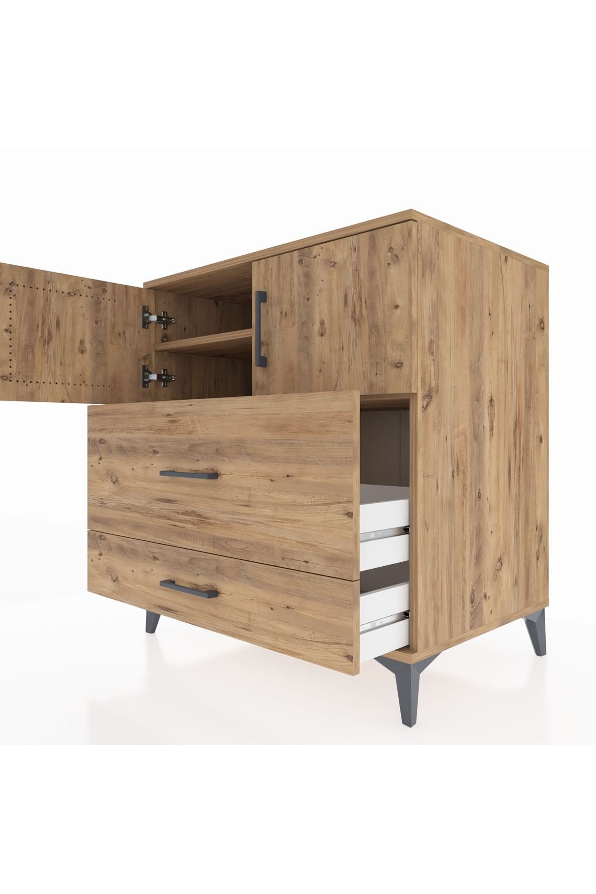 Kronos Şifonyer 2 Raflı 2 Çekmeceli 2 Kapaklı 88x59x96 Çam-Çam