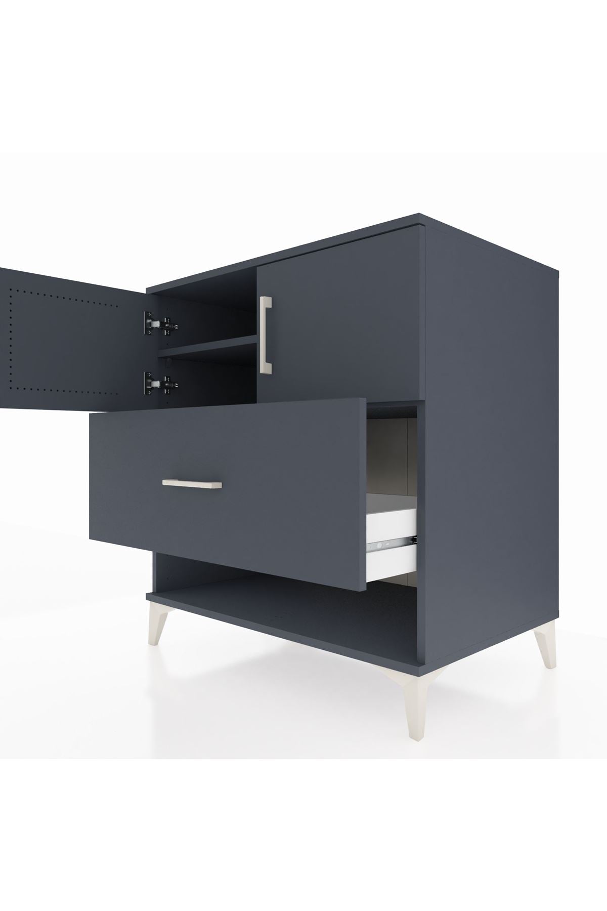 Kronos Şifonyer 2 Raflı Tek Çekmeceli 2 Kapaklı 88x59x96 Antrasit-Antrasit