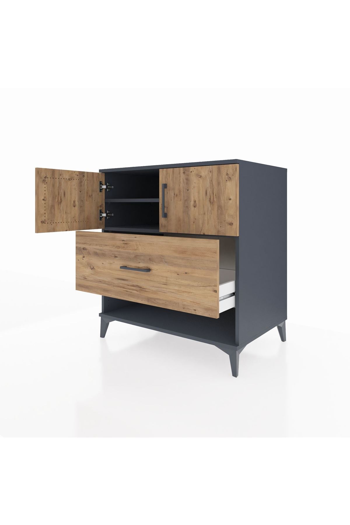 Kronos Şifonyer 2 Raflı Tek Çekmeceli 2 Kapaklı 88x59x96 Antrasit-Çam