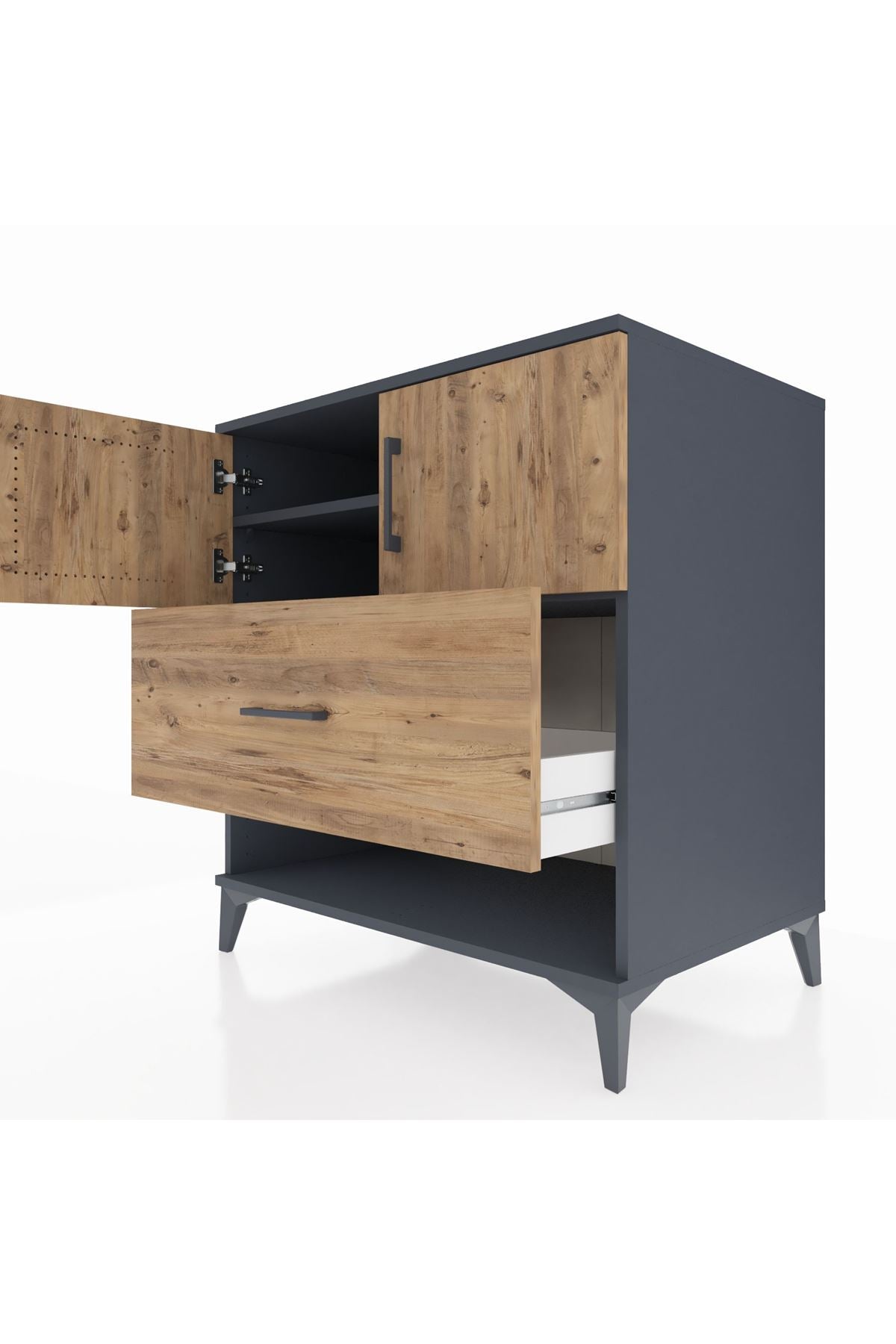 Kronos Şifonyer 2 Raflı Tek Çekmeceli 2 Kapaklı 88x59x96 Antrasit-Çam