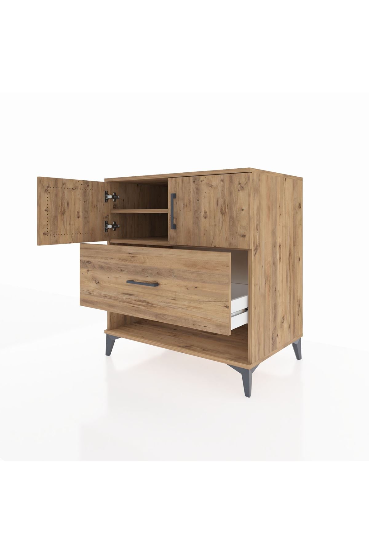 Kronos Şifonyer 2 Raflı Tek Çekmeceli 2 Kapaklı 88x59x96 Çam-Çam