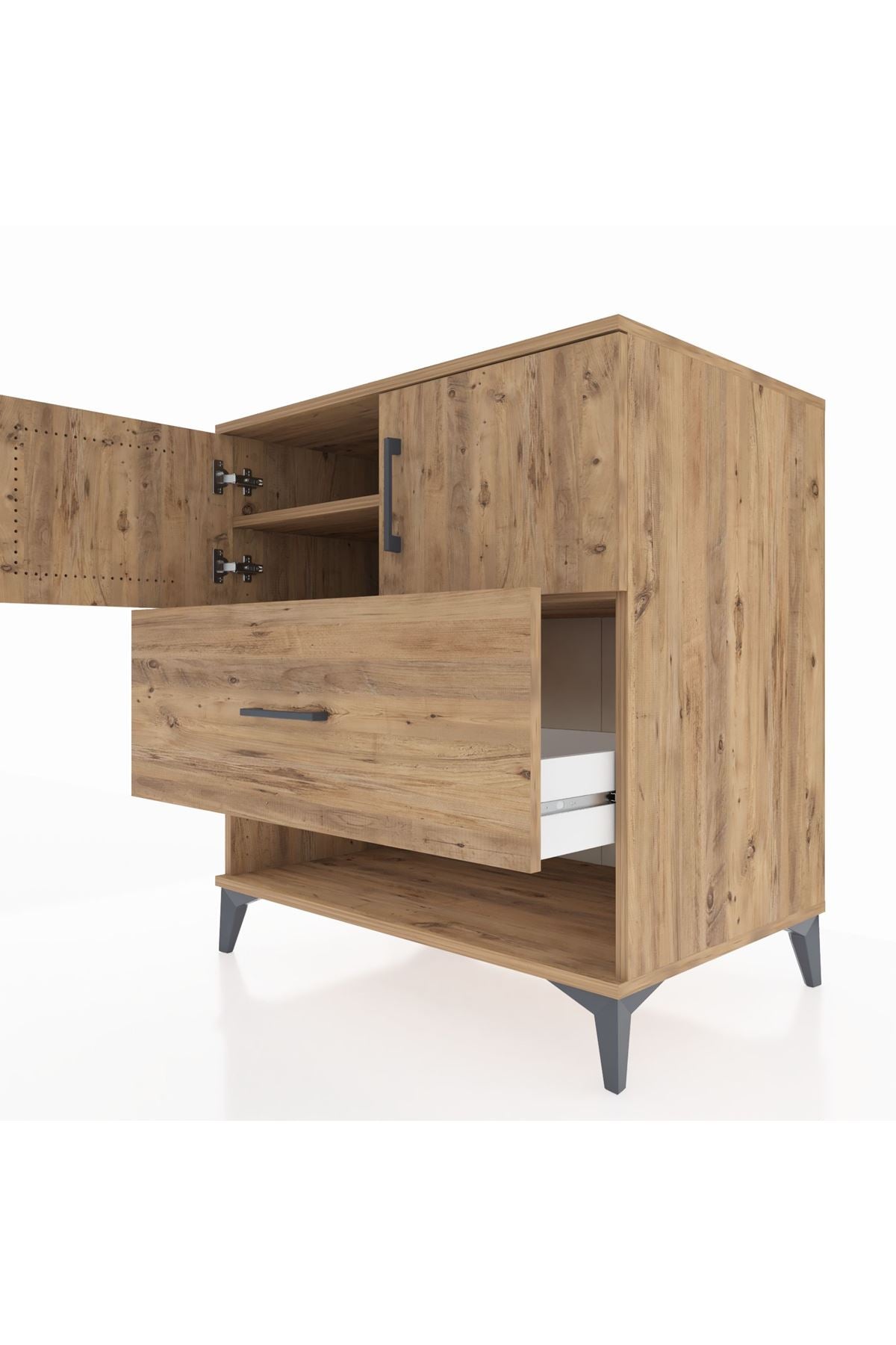 Kronos Şifonyer 2 Raflı Tek Çekmeceli 2 Kapaklı 88x59x96 Çam-Çam