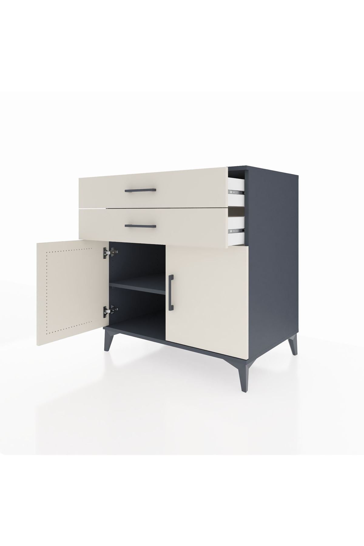 Kronos Şifonyer Tek Raflı 2 Çekmeceli 2 Kapaklı 88x59x96 Antrasit-Aytaşı