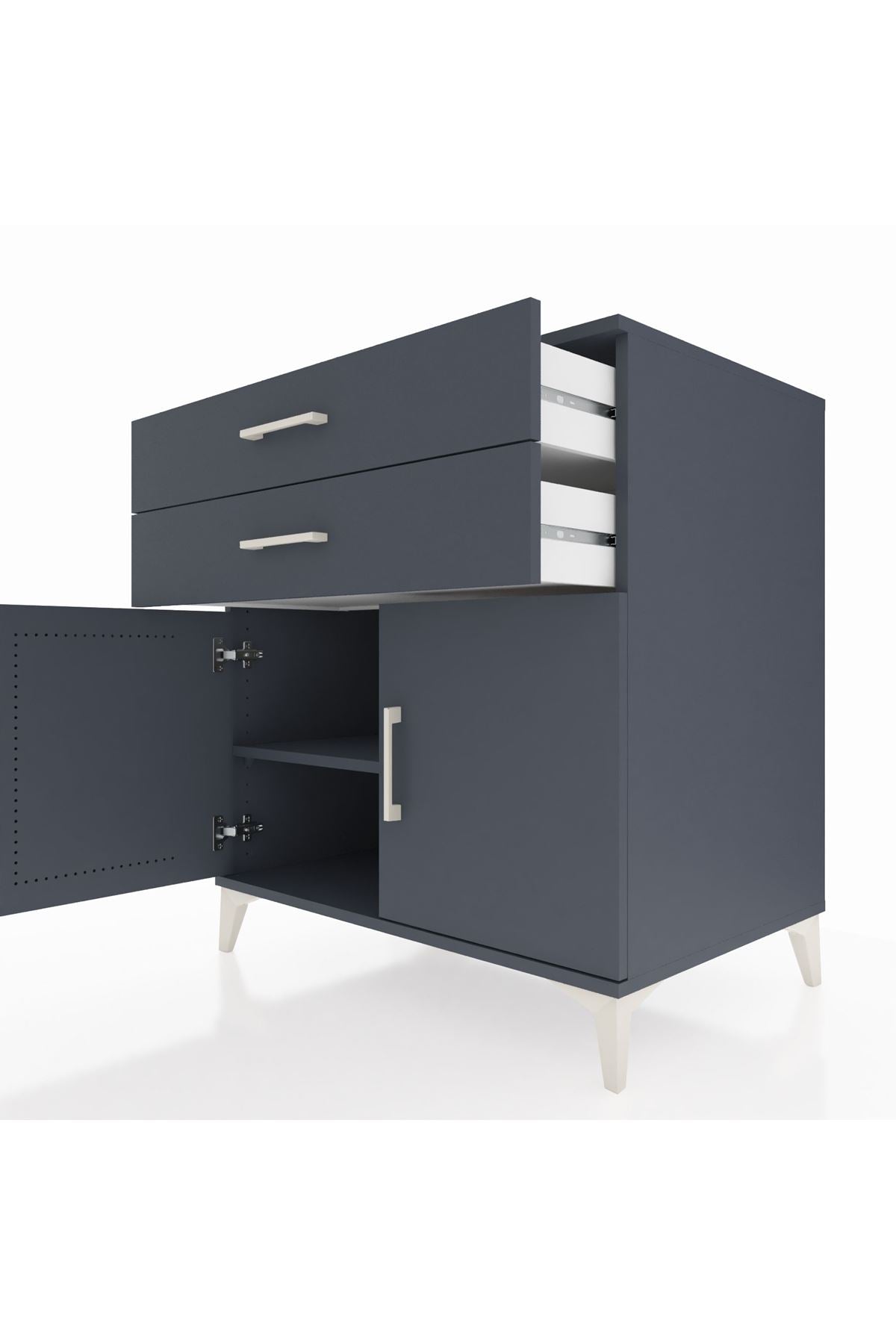 Kronos Şifonyer Tek Raflı 2 Çekmeceli 2 Kapaklı 88x59x96 Antrasit-Antrasit