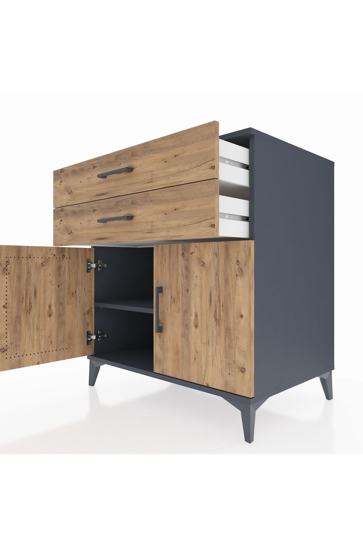 Kronos Şifonyer Tek Raflı 2 Çekmeceli 2 Kapaklı 88x59x96 Antrasit-Çam