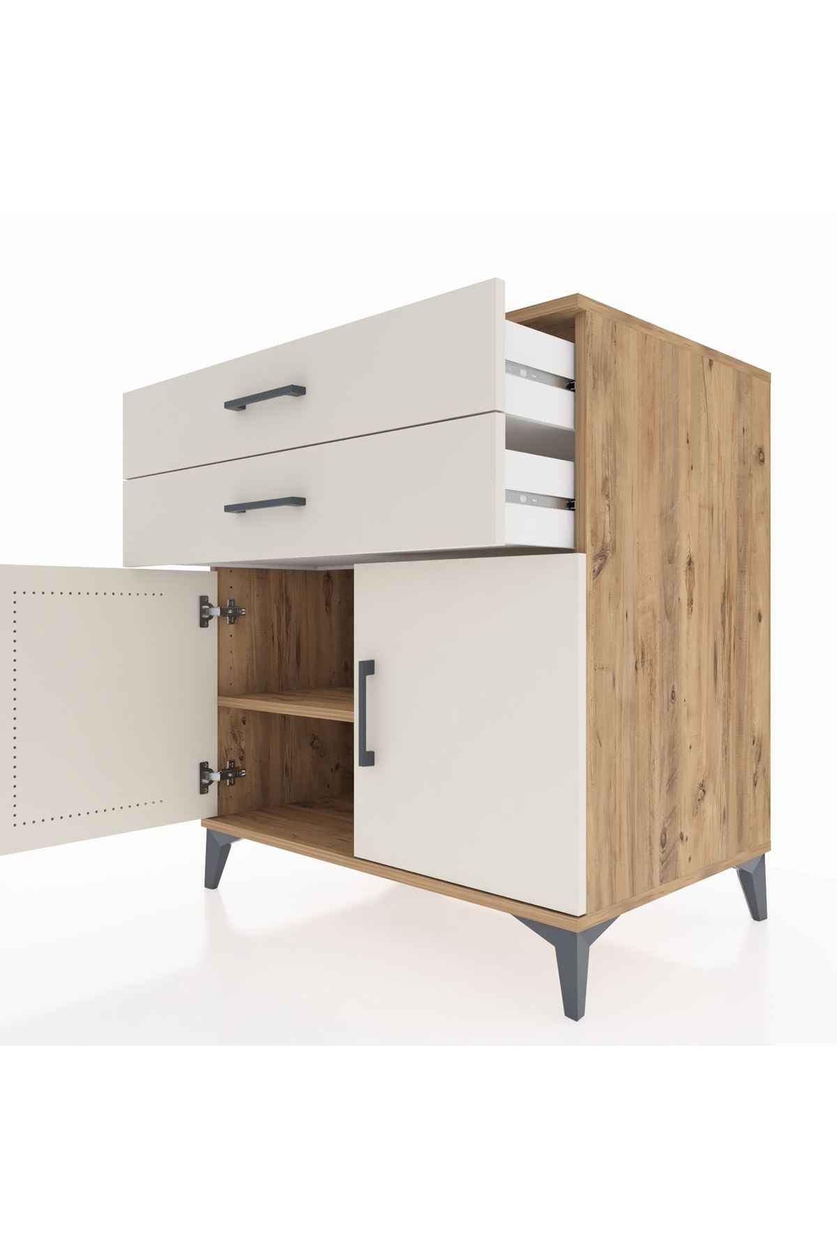 Kronos Şifonyer Tek Raflı 2 Çekmeceli 2 Kapaklı 88x59x96 Çam-Aytaşı