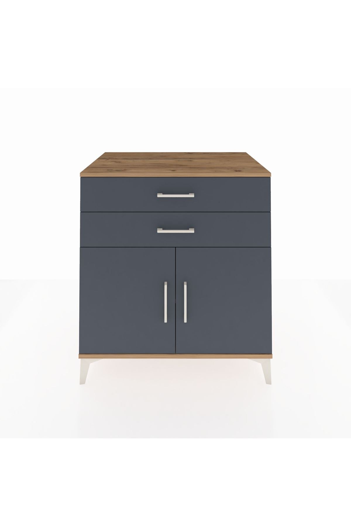 Kronos Şifonyer Tek Raflı 2 Çekmeceli 2 Kapaklı 88x59x96 Çam-Antrasit