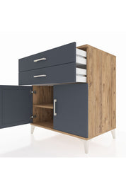 Kronos Şifonyer Tek Raflı 2 Çekmeceli 2 Kapaklı 88x59x96 Çam-Antrasit