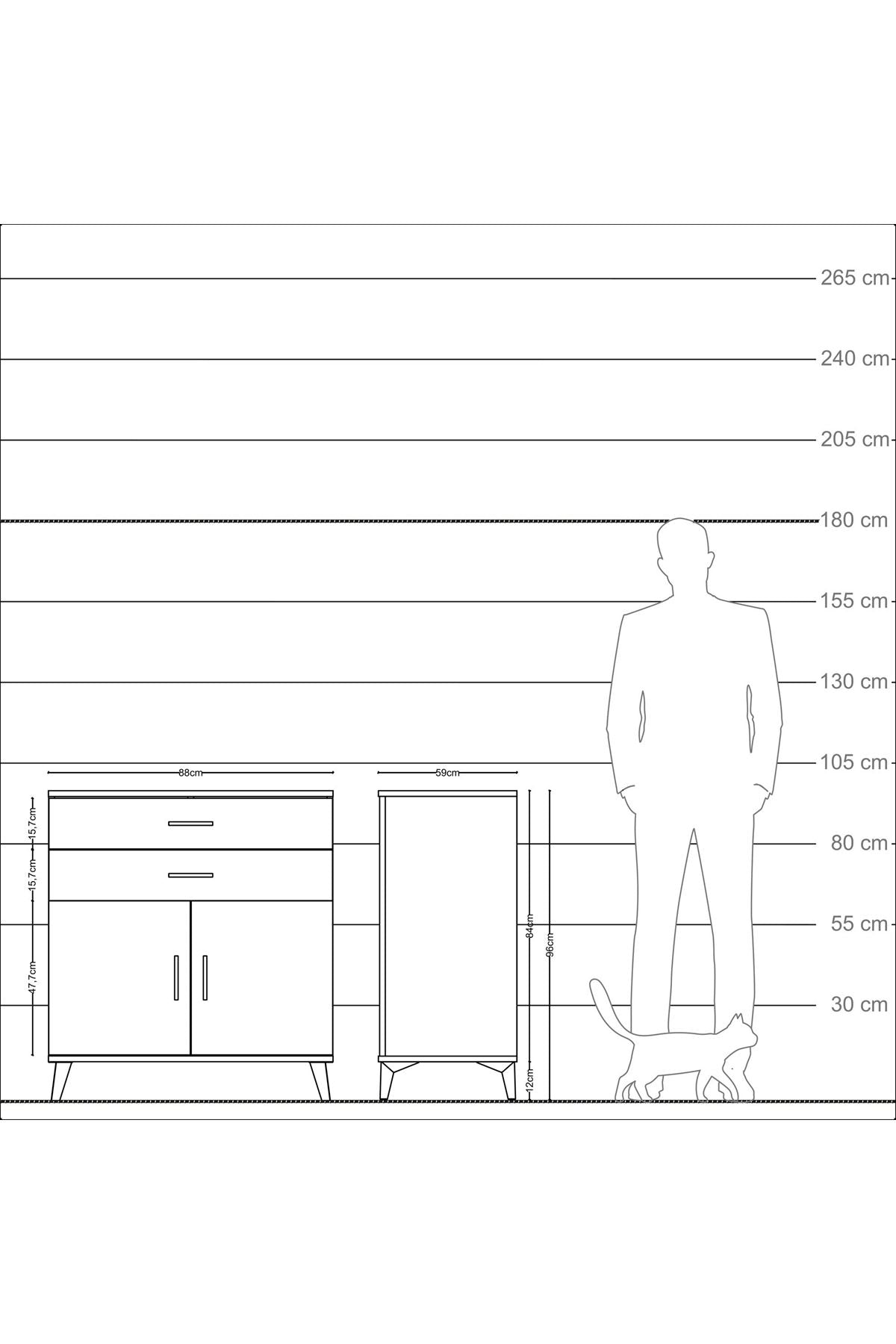 Kronos Şifonyer Tek Raflı 2 Çekmeceli 2 Kapaklı 88x59x96 Çam-Antrasit