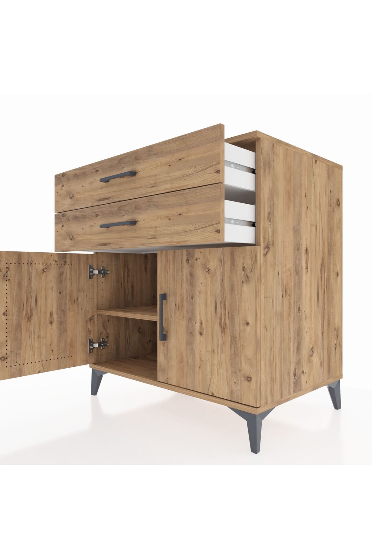 Kronos Şifonyer Tek Raflı 2 Çekmeceli 2 Kapaklı 88x59x96 Çam-Çam