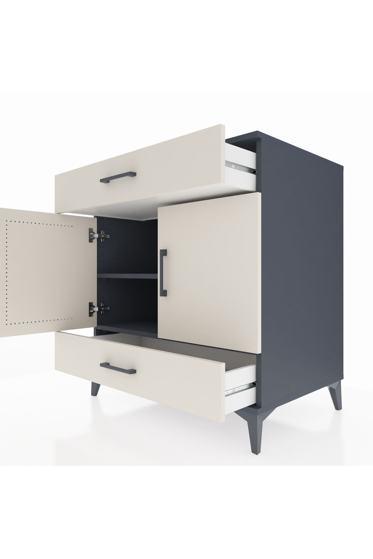 Kronos Şifonyer 2 Raflı 2 Çekmeceli 2 Kapaklı 88x59x96 Antrasit-Aytaşı