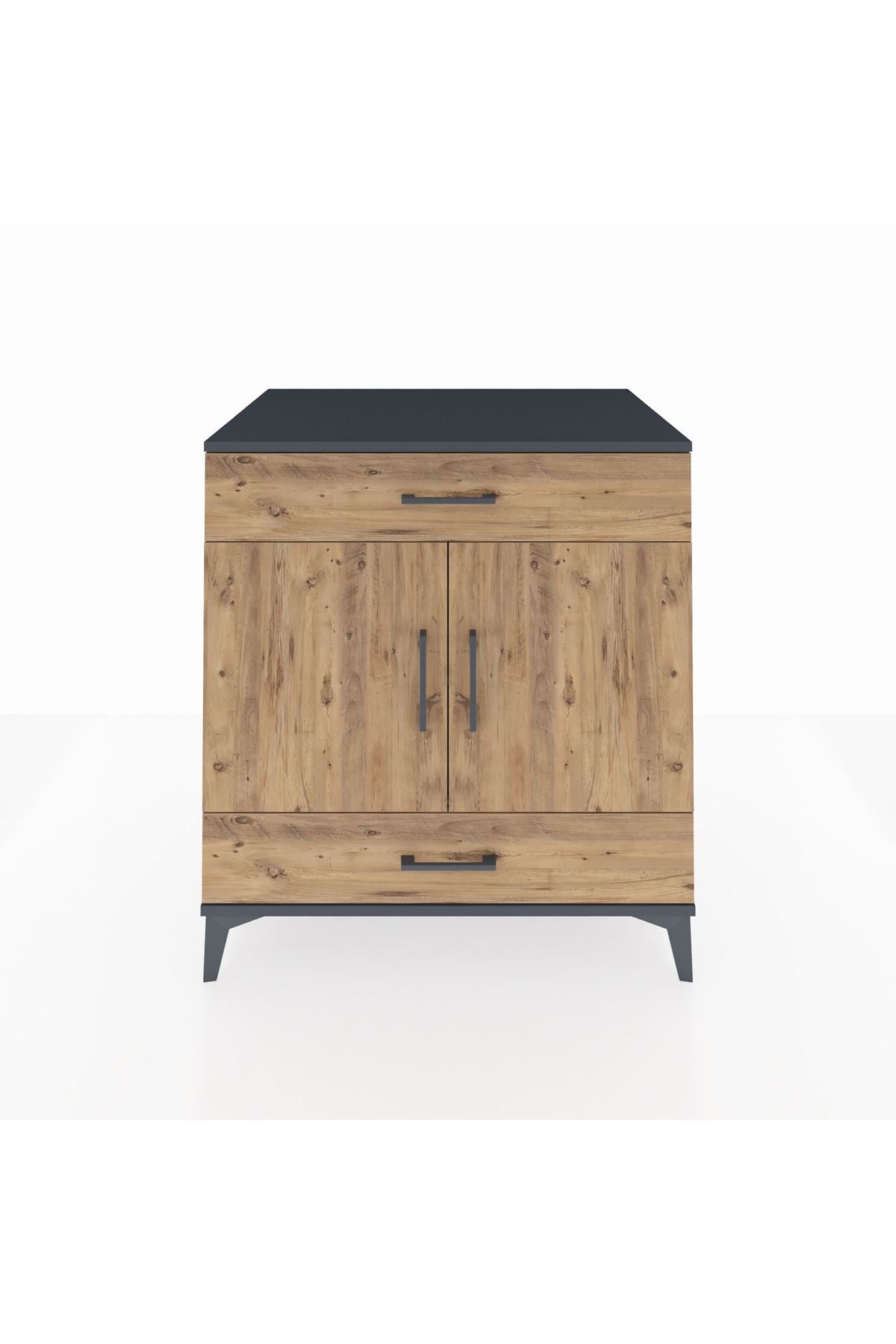 Kronos Şifonyer 2 Raflı 2 Çekmeceli 2 Kapaklı 88x59x96 Antrasit-Çam