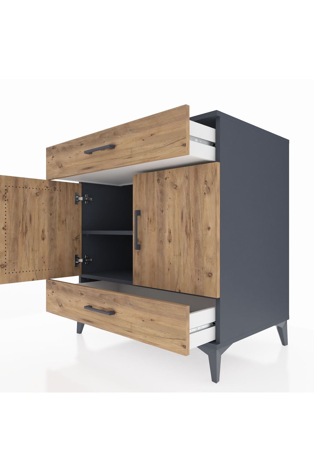 Kronos Şifonyer 2 Raflı 2 Çekmeceli 2 Kapaklı 88x59x96 Antrasit-Çam