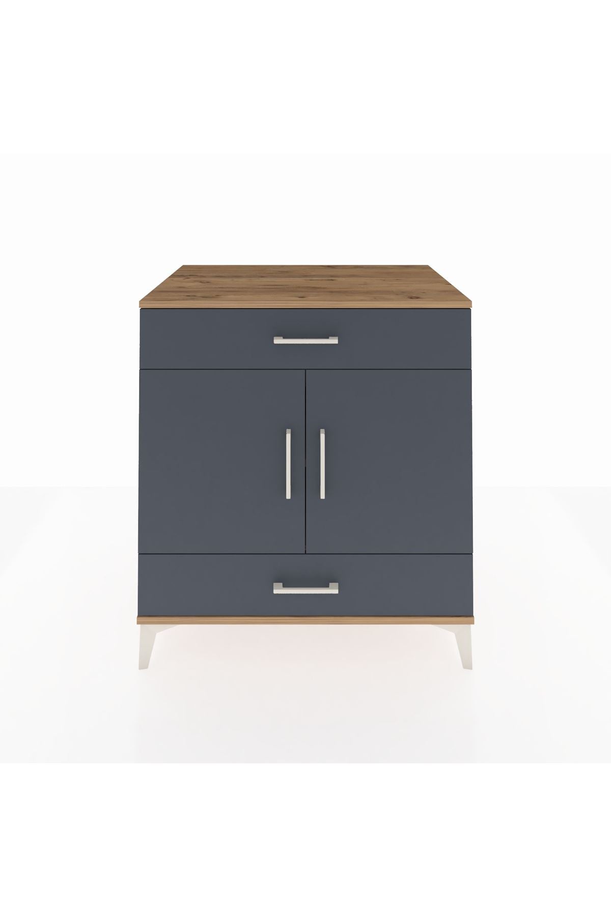 Kronos Şifonyer 2 Raflı 2 Çekmeceli 2 Kapaklı 88x59x96 Çam-Antrasit