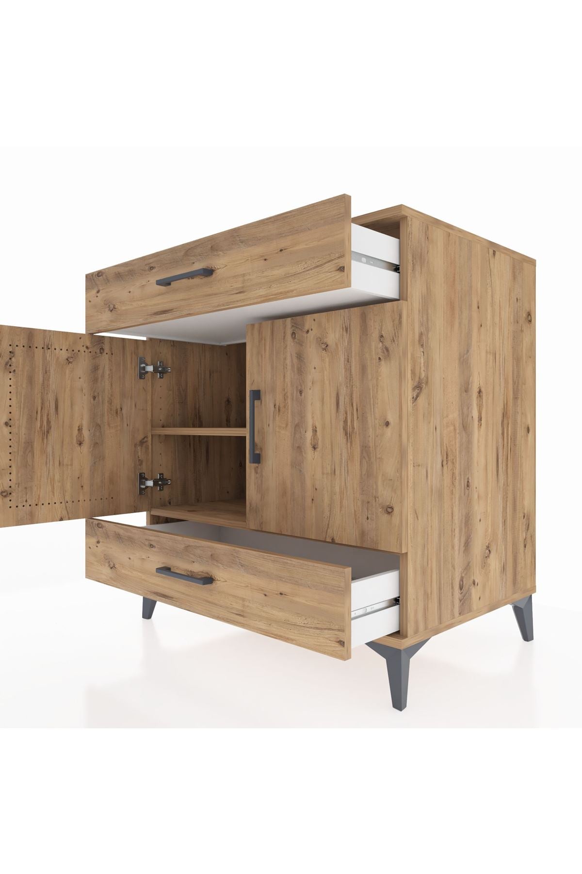 Kronos Şifonyer 2 Raflı 2 Çekmeceli 2 Kapaklı 88x59x96 Çam-Çam