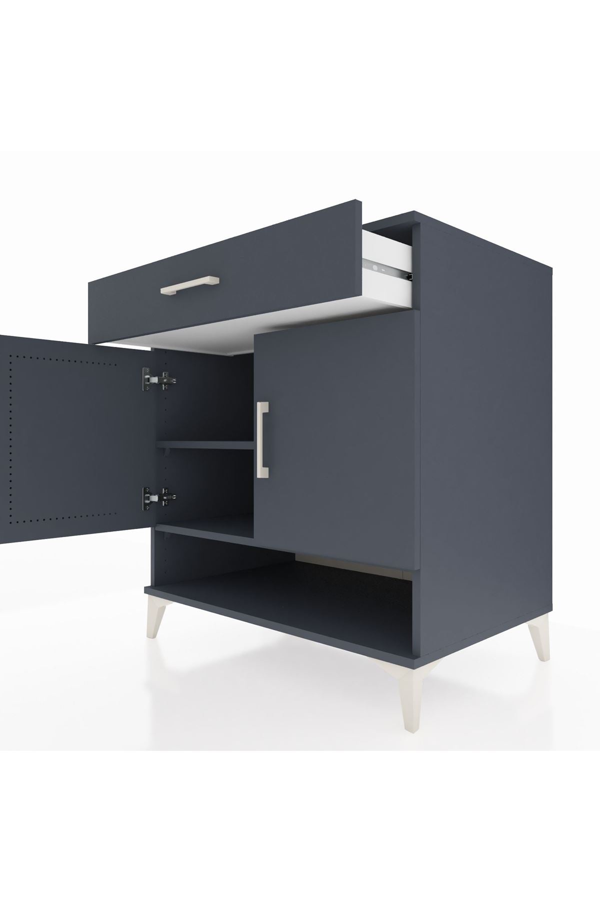 Kronos Şifonyer 2 Raflı Tek Çekmeceli 2 Kapaklı 88x59x96 Antrasit-Antrasit