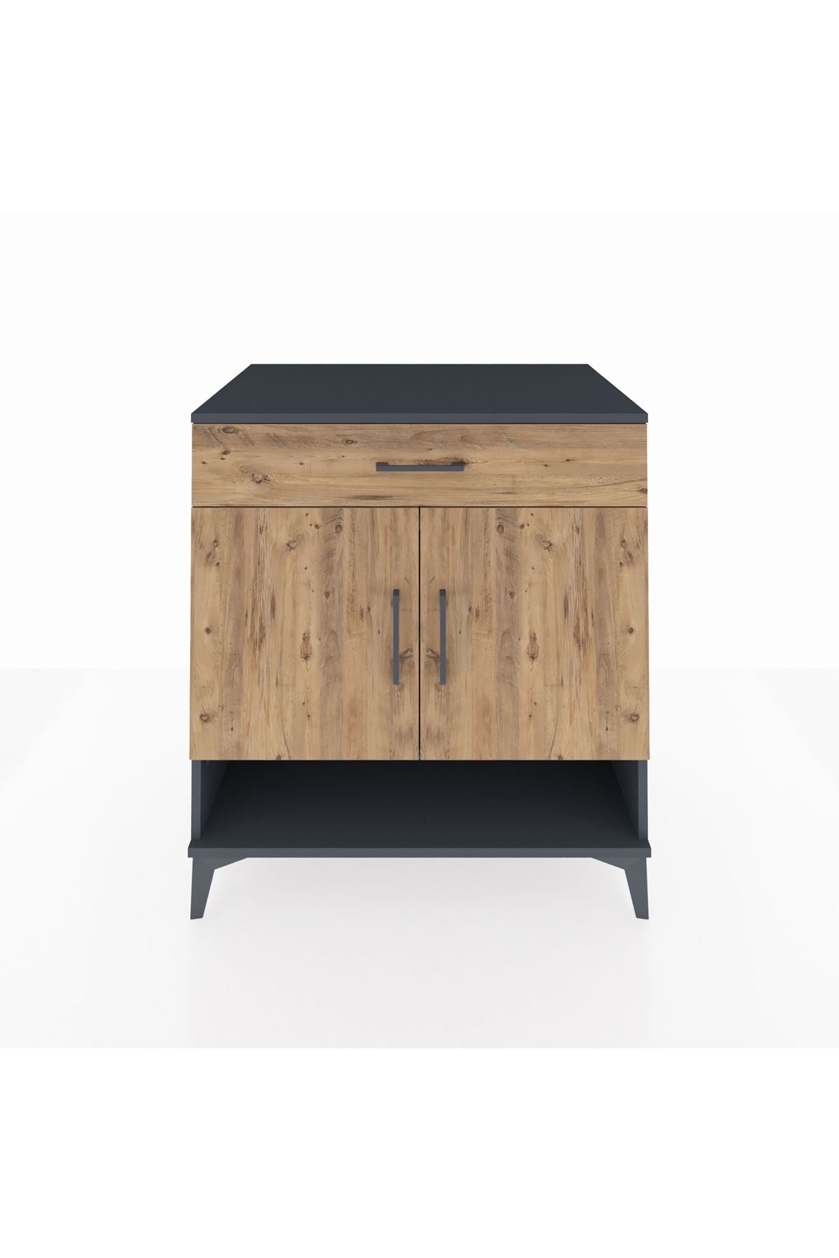 Kronos Şifonyer 2 Raflı Tek Çekmeceli 2 Kapaklı 88x59x96 Antrasit-Çam