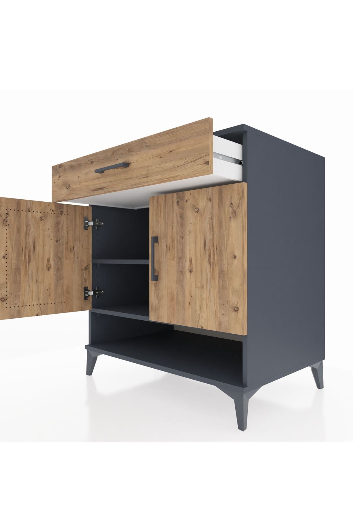 Kronos Şifonyer 2 Raflı Tek Çekmeceli 2 Kapaklı 88x59x96 Antrasit-Çam