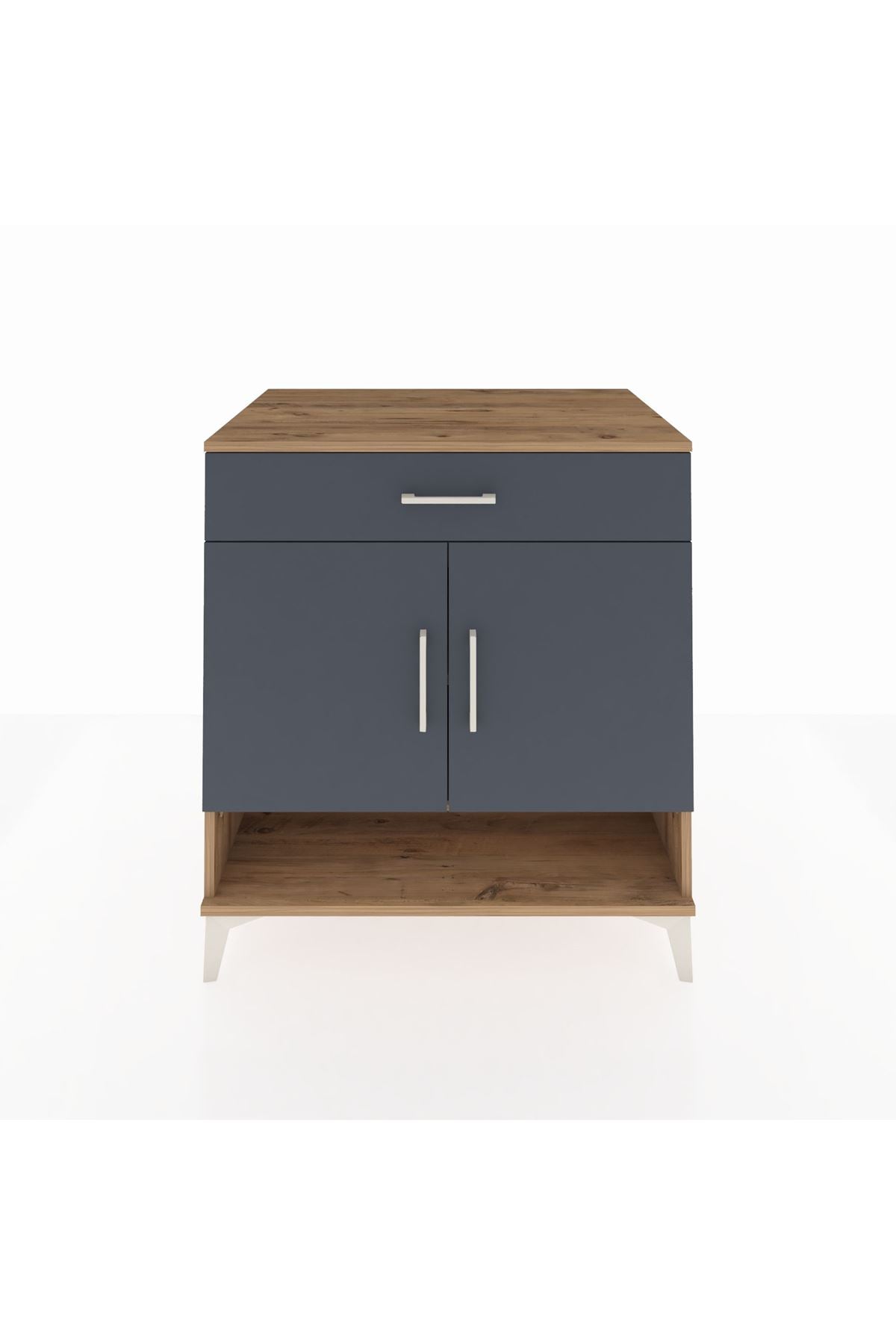 Kronos Şifonyer 2 Raflı Tek Çekmeceli 2 Kapaklı 88x59x96 Çam-Antrasit