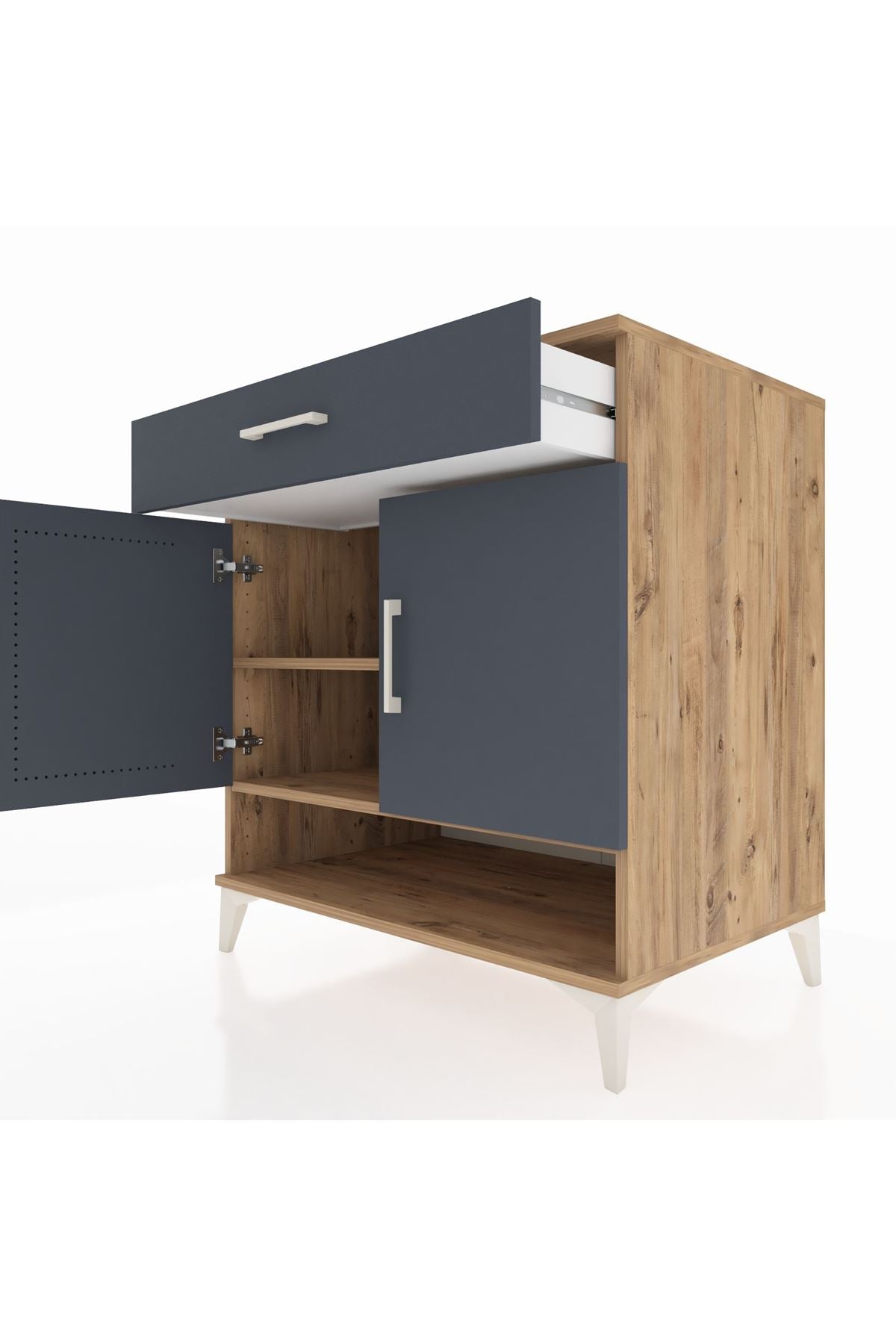 Kronos Şifonyer 2 Raflı Tek Çekmeceli 2 Kapaklı 88x59x96 Çam-Antrasit