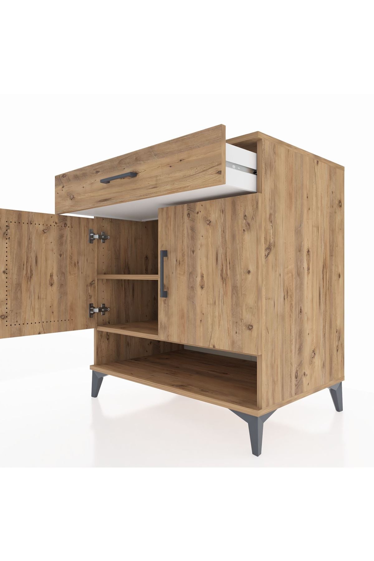 Kronos Şifonyer 2 Raflı Tek Çekmeceli 2 Kapaklı 88x59x96 Çam-Çam