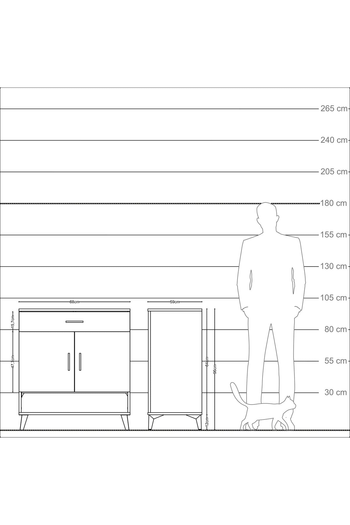 Kronos Şifonyer 2 Raflı Tek Çekmeceli 2 Kapaklı 88x59x96 Çam-Çam