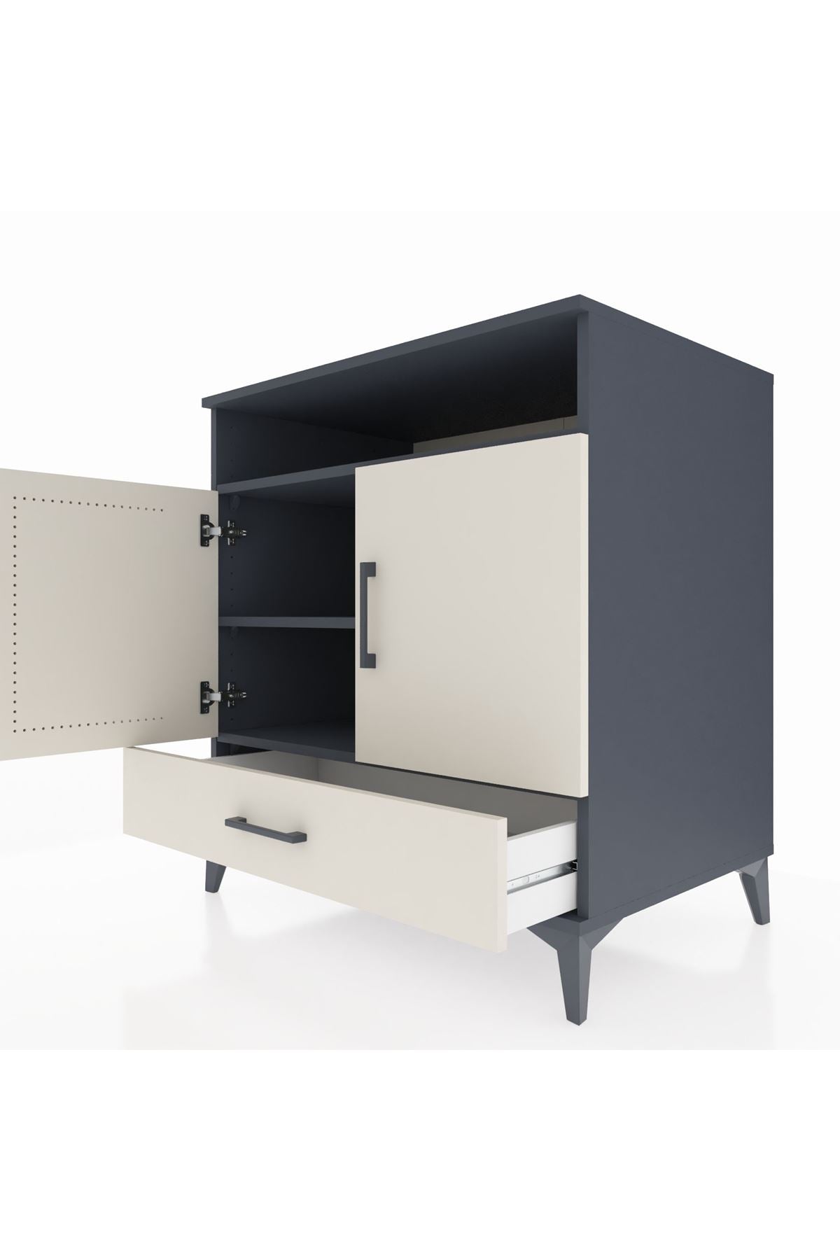 Kronos Şifonyer 3 Raflı Tek Çekmeceli 2 Kapaklı 88x59x96 Antrasit-Aytaşı