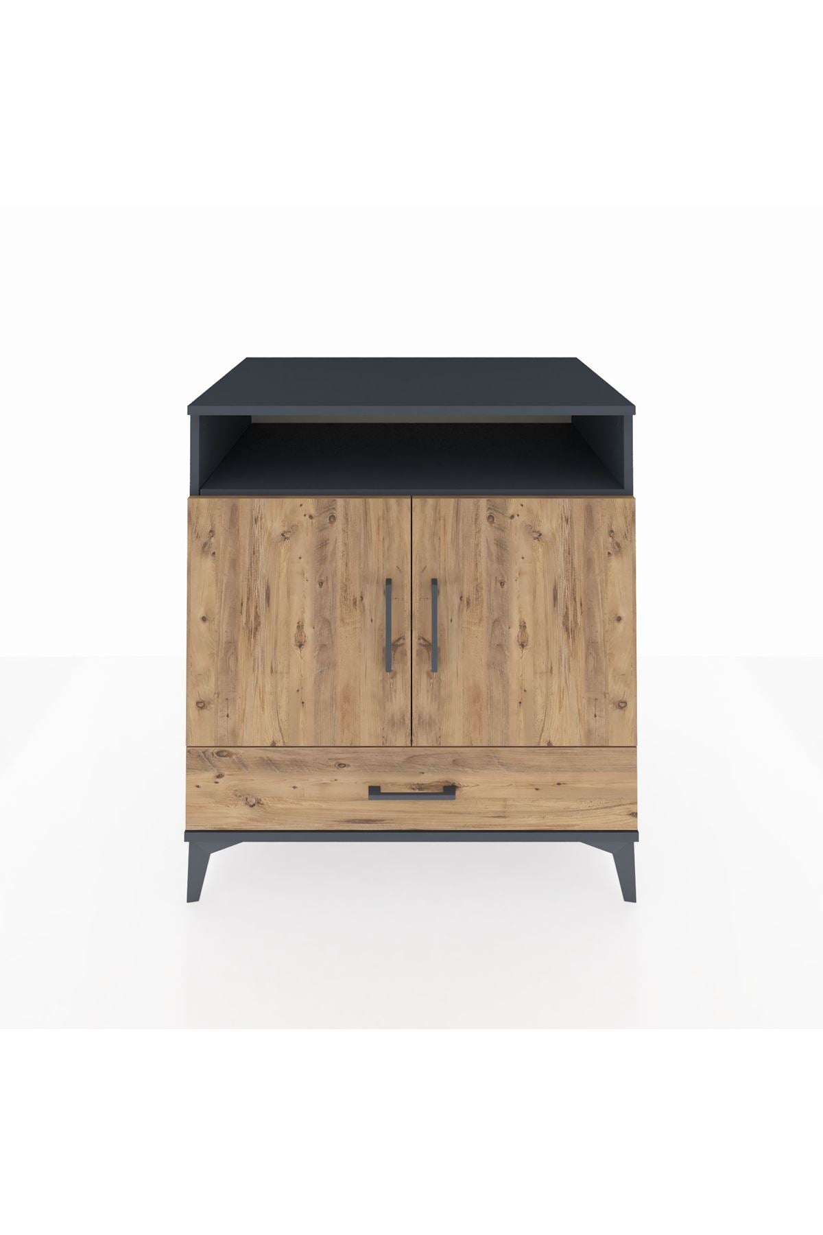 Kronos Şifonyer 3 Raflı Tek Çekmeceli 2 Kapaklı 88x59x96 Antrasit-Çam